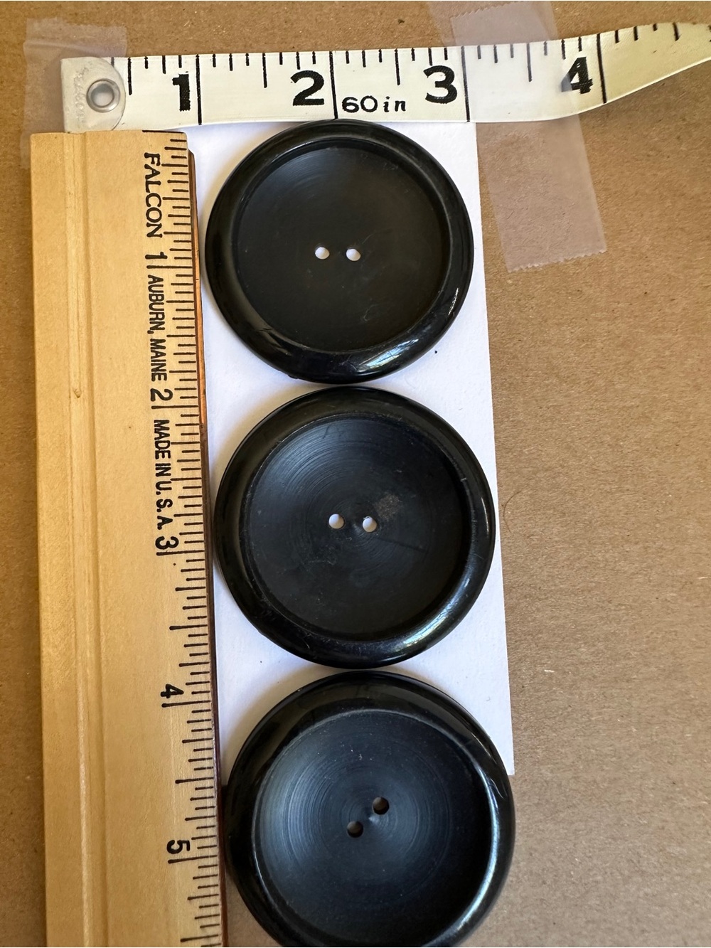 Vintage Large Black 2-Hole Buttons – Set of 3 – Art Deco Coat Buttons